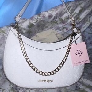 Nanette Lepore Ivory Shoulder Bag with Gold Chain